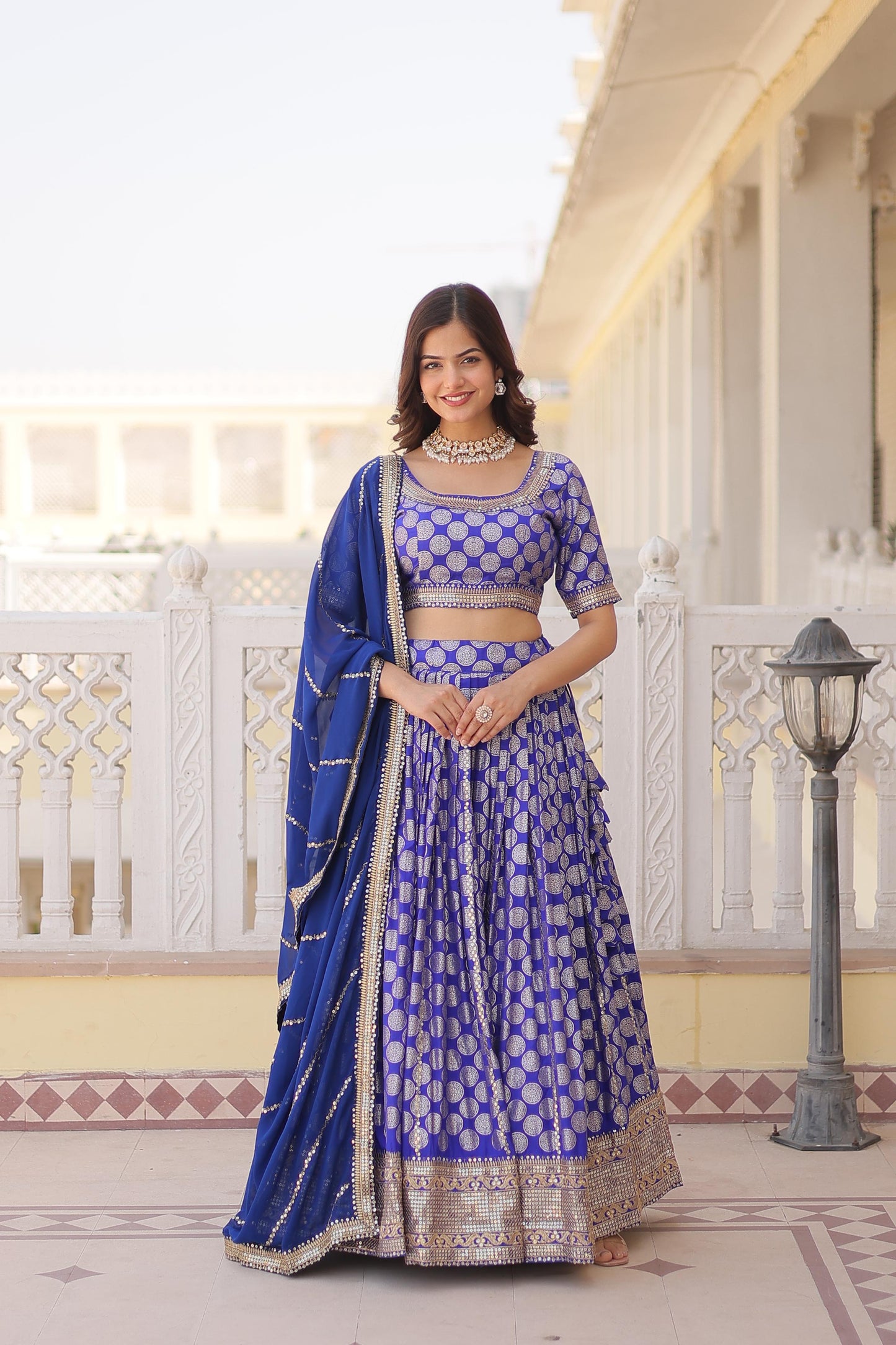 Elegant Jacquard Work Blue Color Lehenga Choli