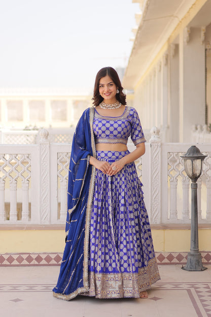 Elegant Jacquard Work Blue Color Lehenga Choli