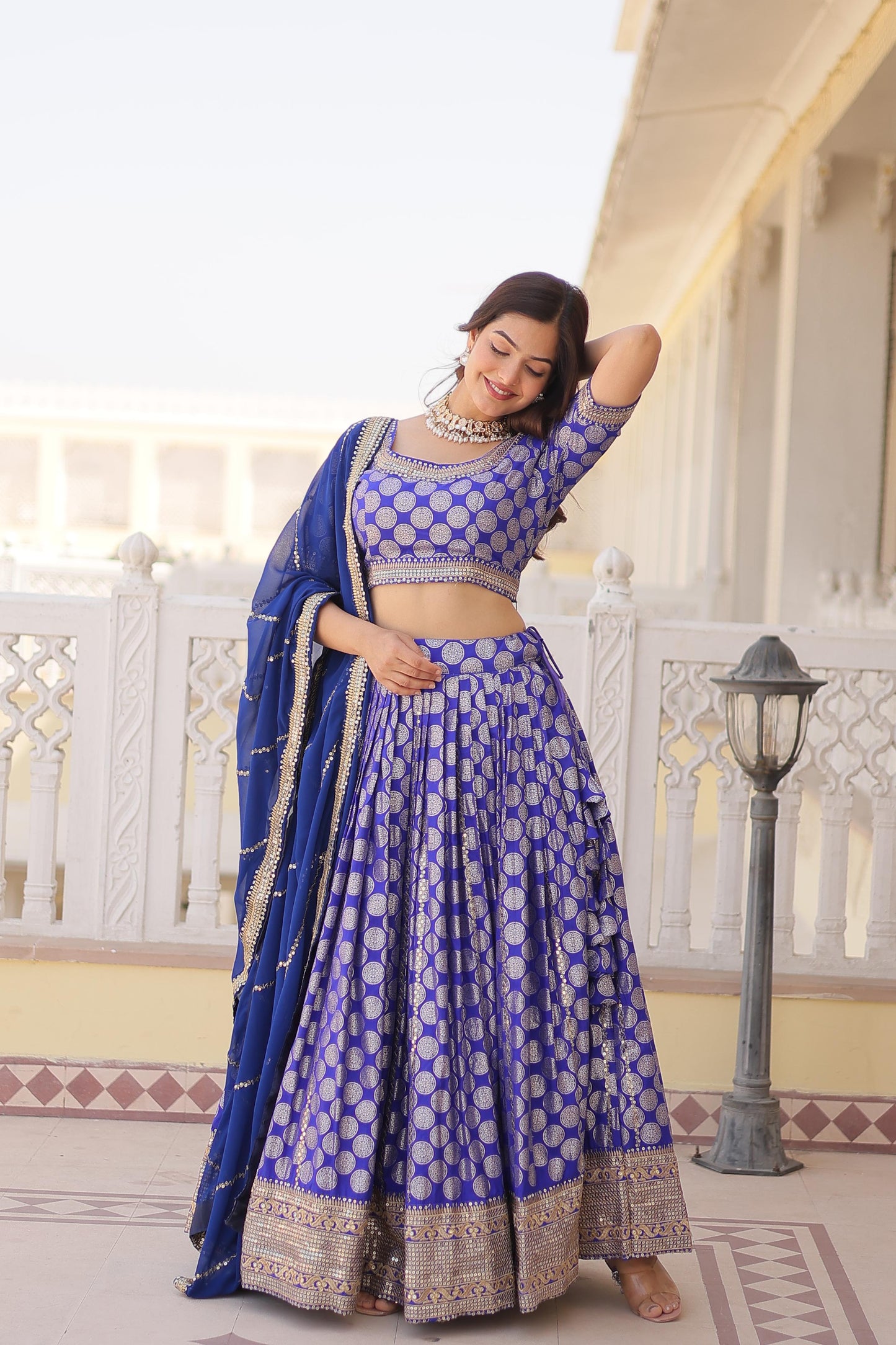 Elegant Jacquard Work Blue Color Lehenga Choli