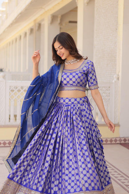 Elegant Jacquard Work Blue Color Lehenga Choli