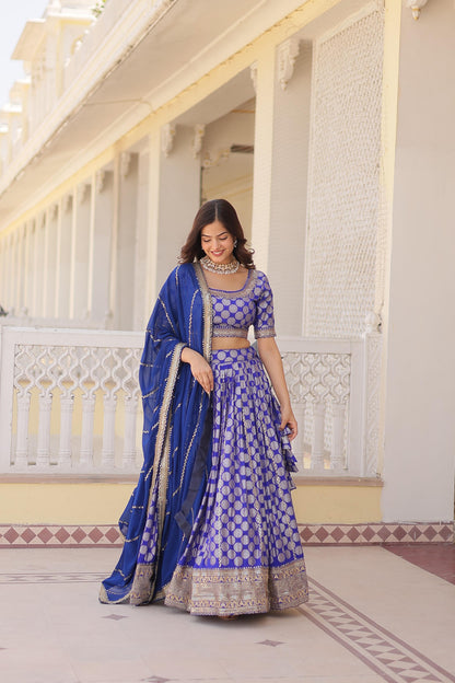 Elegant Jacquard Work Blue Color Lehenga Choli