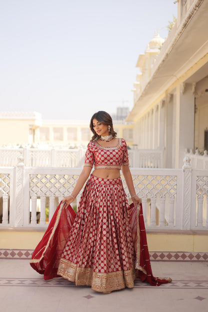 Elegant Jacquard Work Red Color Lehenga Choli