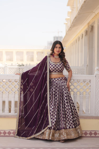 Elegant Jacquard Work Wine Color Lehenga Choli