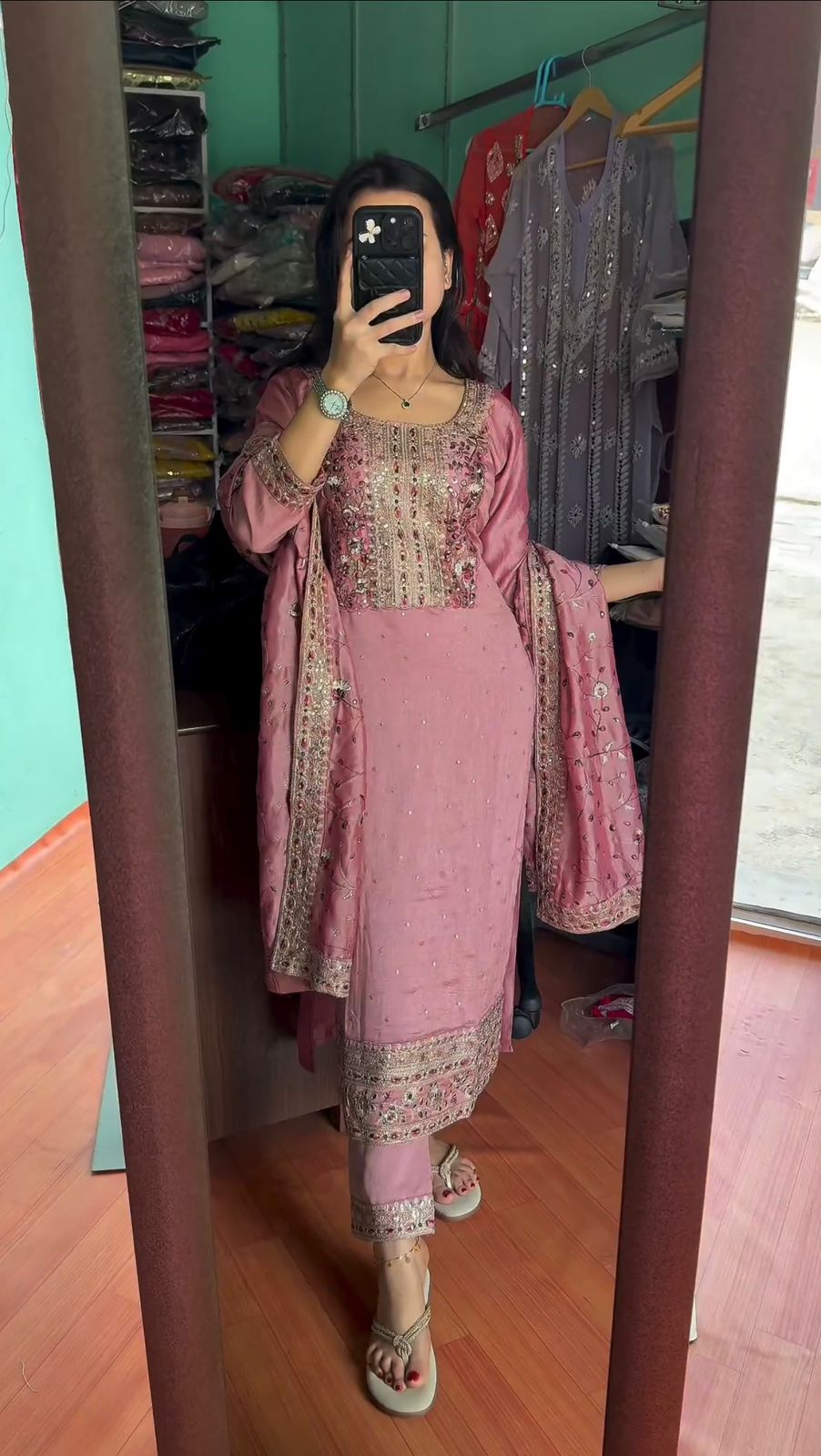 Stylish Embroidery Work Pink Color Salwar Suit