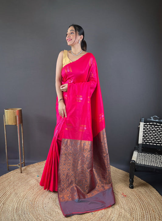 Opulent Copper Rich Weaving Pallu Pink Color Saree