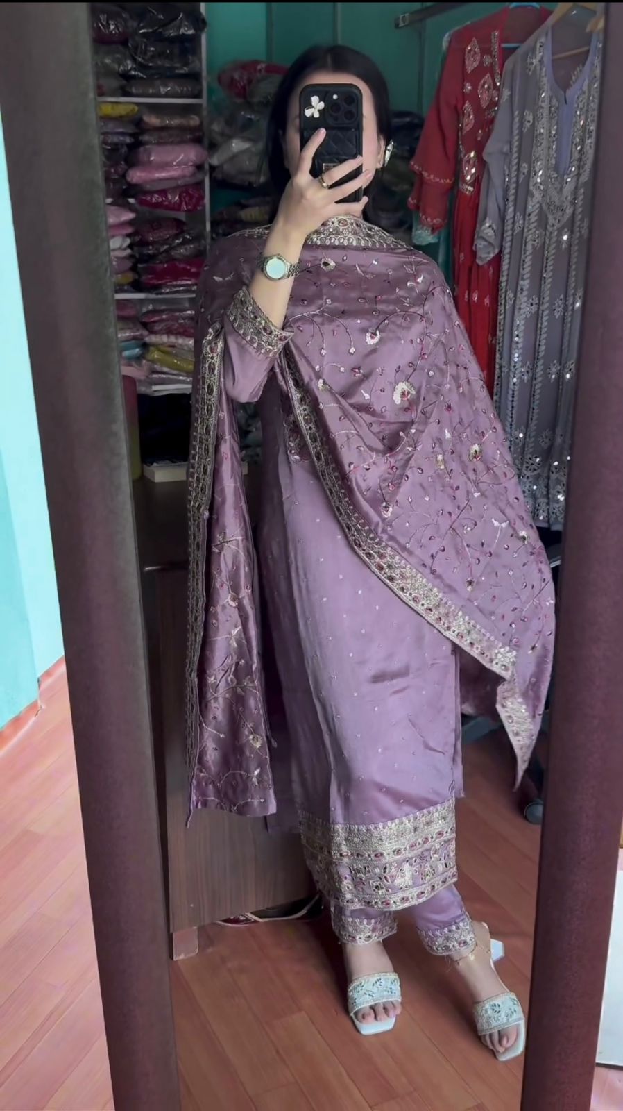 Stylish Embroidery Work Purple Color Salwar Suit
