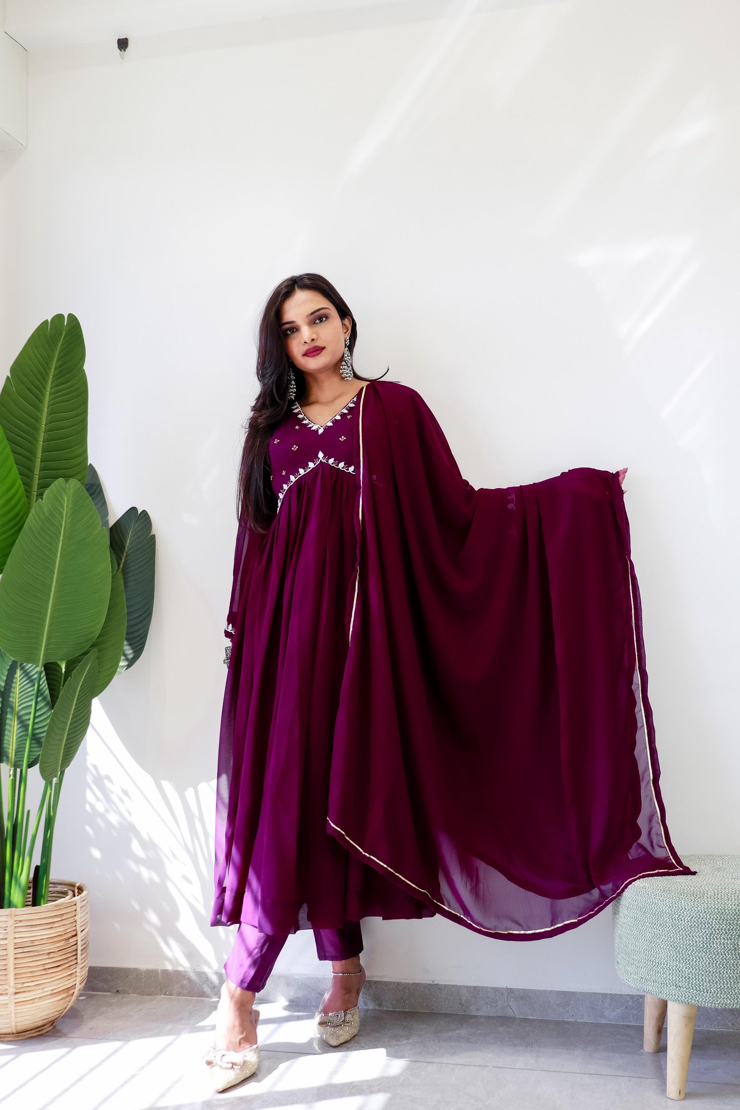 Ravishing Hand Work Dark Pink Anarkali Suit