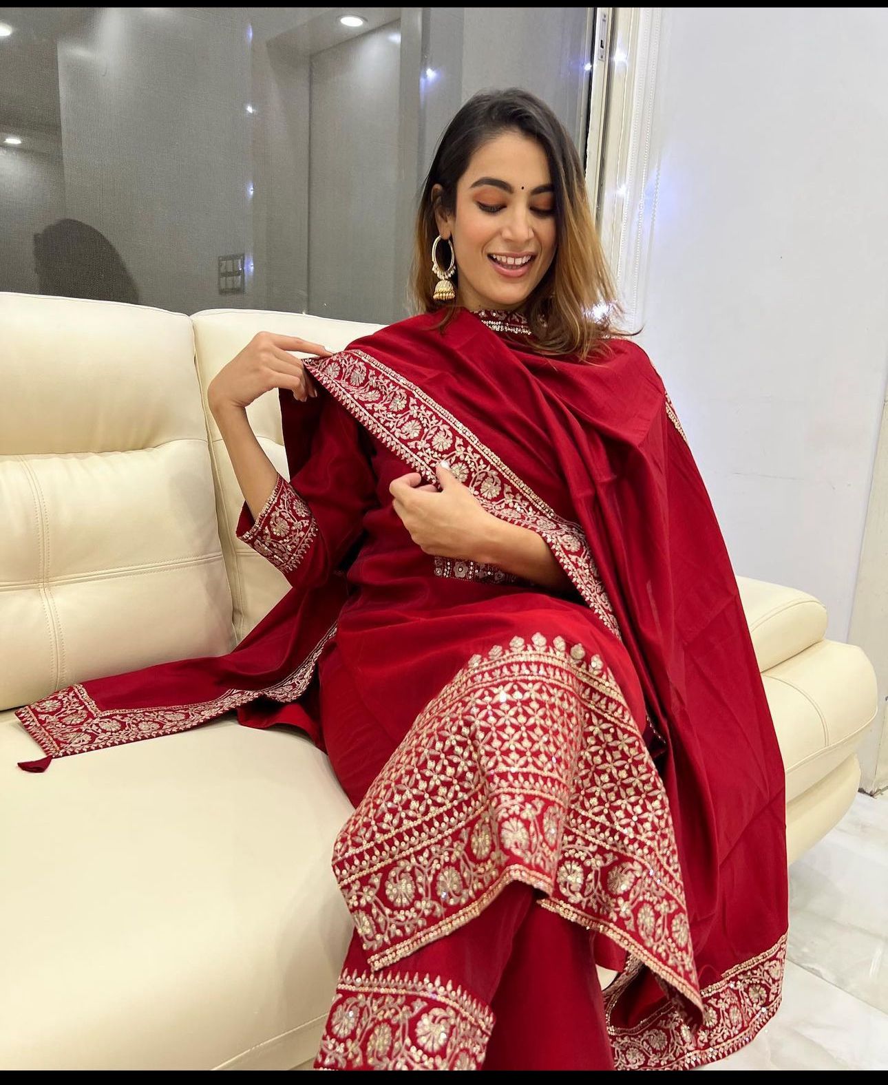 Red Color Traditional Wear Sequence Work Salwar Suit