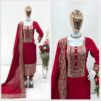 Red Color Traditional Wear Sequence Work Salwar Suit