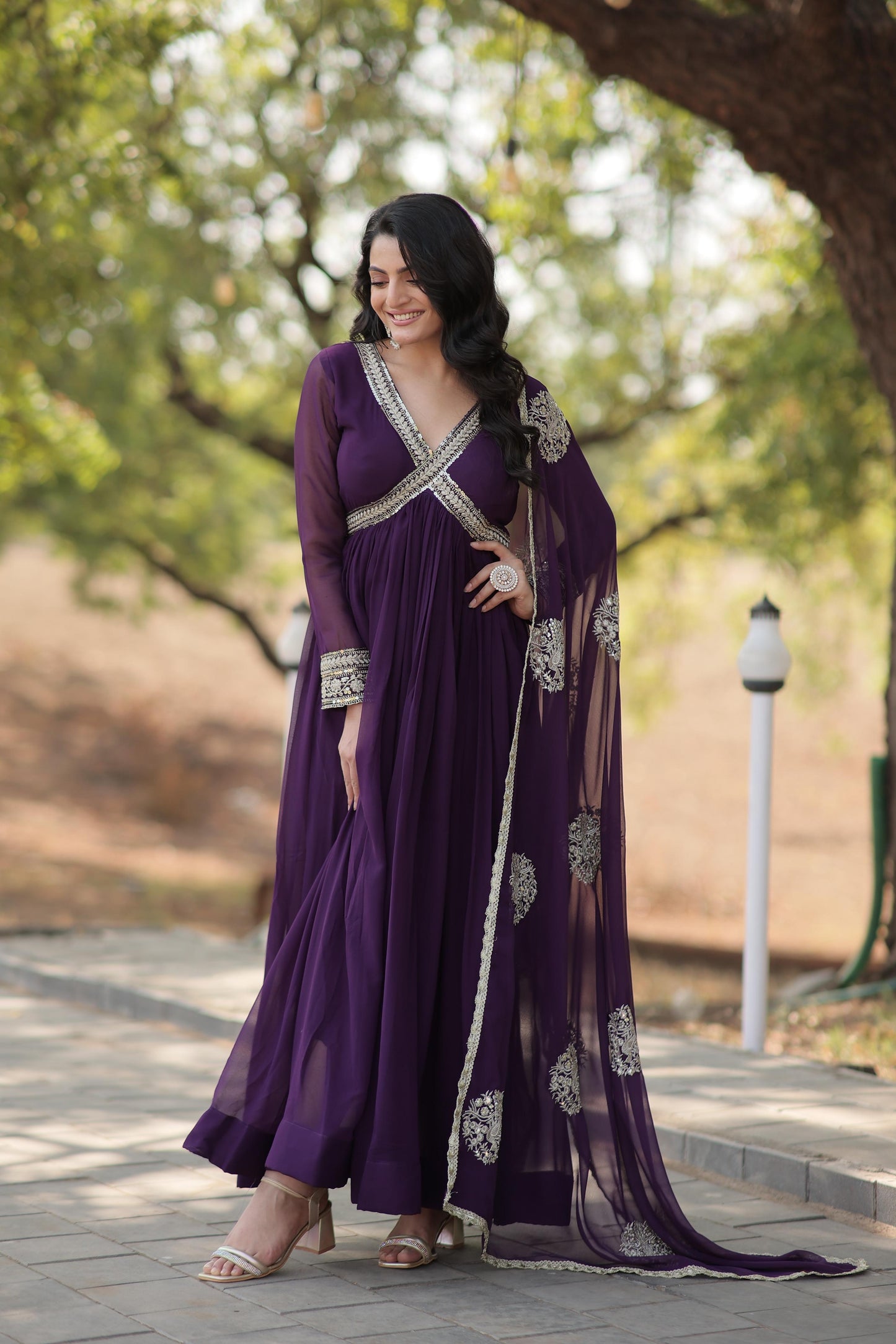 Embellished Purple Color Gown With Dupatta