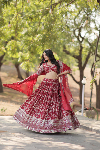 Wedding Wear Maroon Color Embroidered Work Lehenga Choli