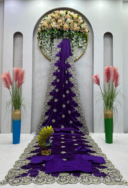 Sequence Work Purple Saree Embellished Saree