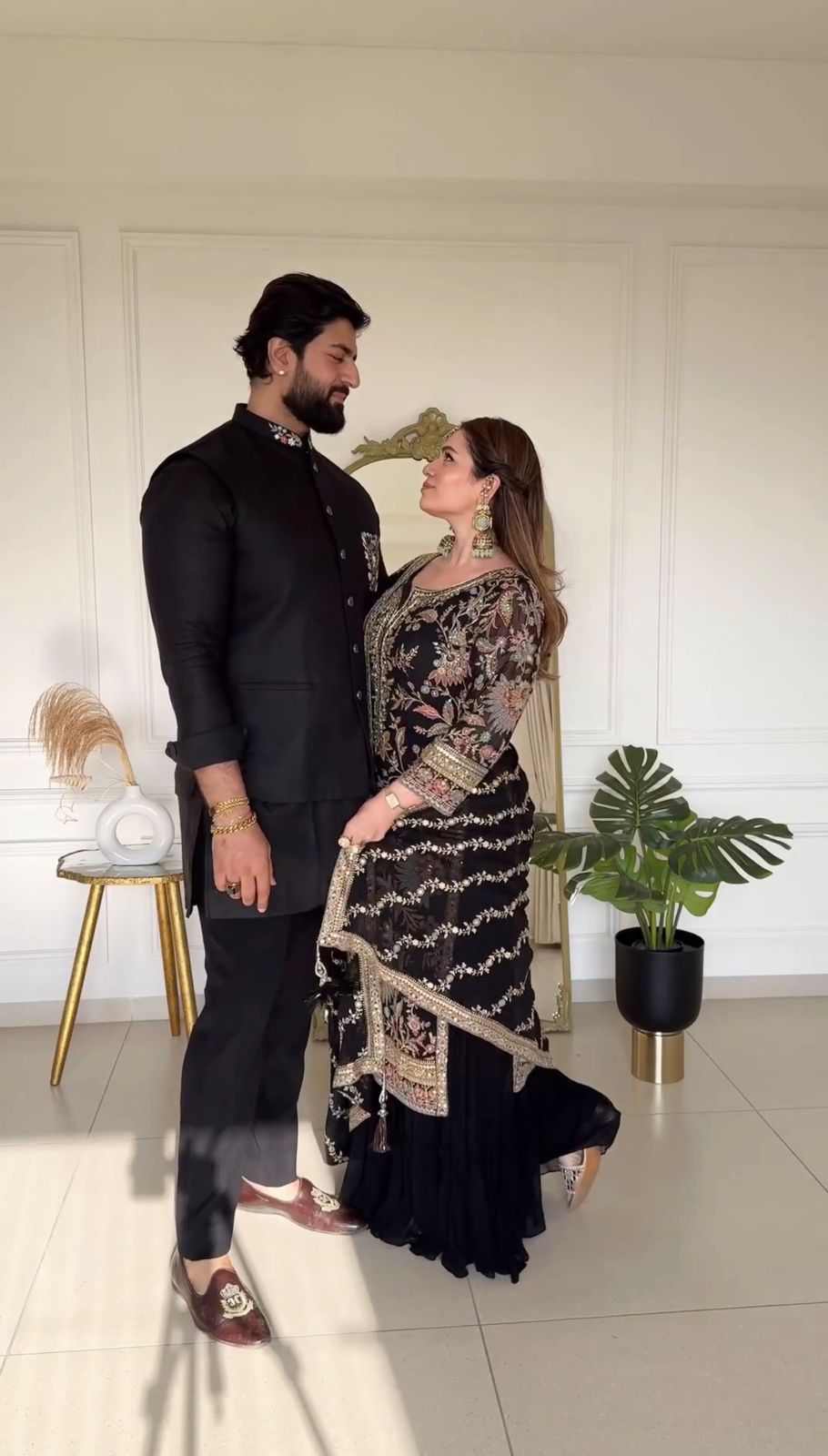 Exclusive Black Color Gorgette Sequence Work Sharara Suit