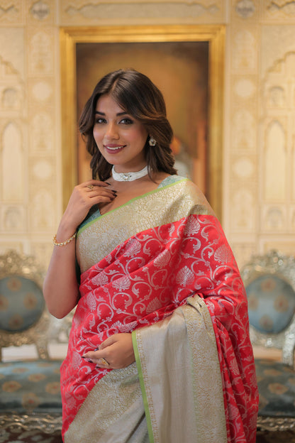 Kanjivaram Silk Red Color Jacquard Work Border Saree