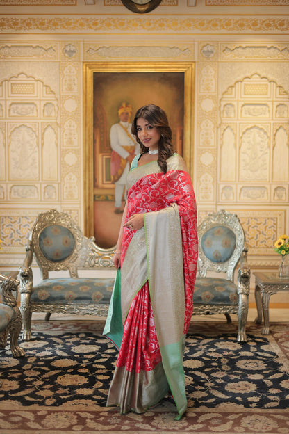 Kanjivaram Silk Red Color Jacquard Work Border Saree
