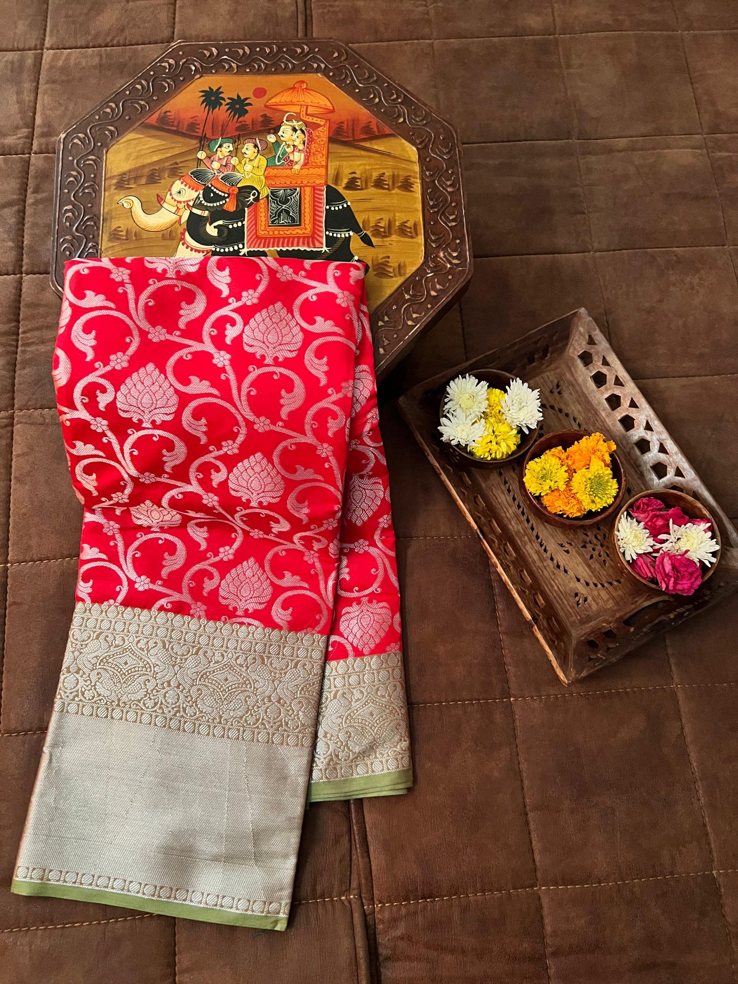 Kanjivaram Silk Red Color Jacquard Work Border Saree