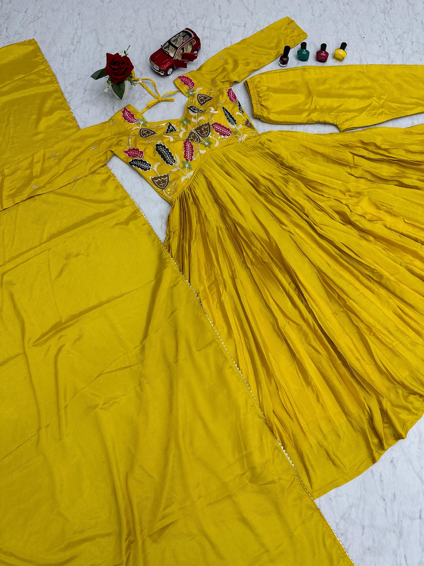 Embroidery Sequence Work Mustard Anarkali Suit