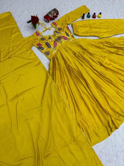 Embroidery Sequence Work Mustard Anarkali Suit