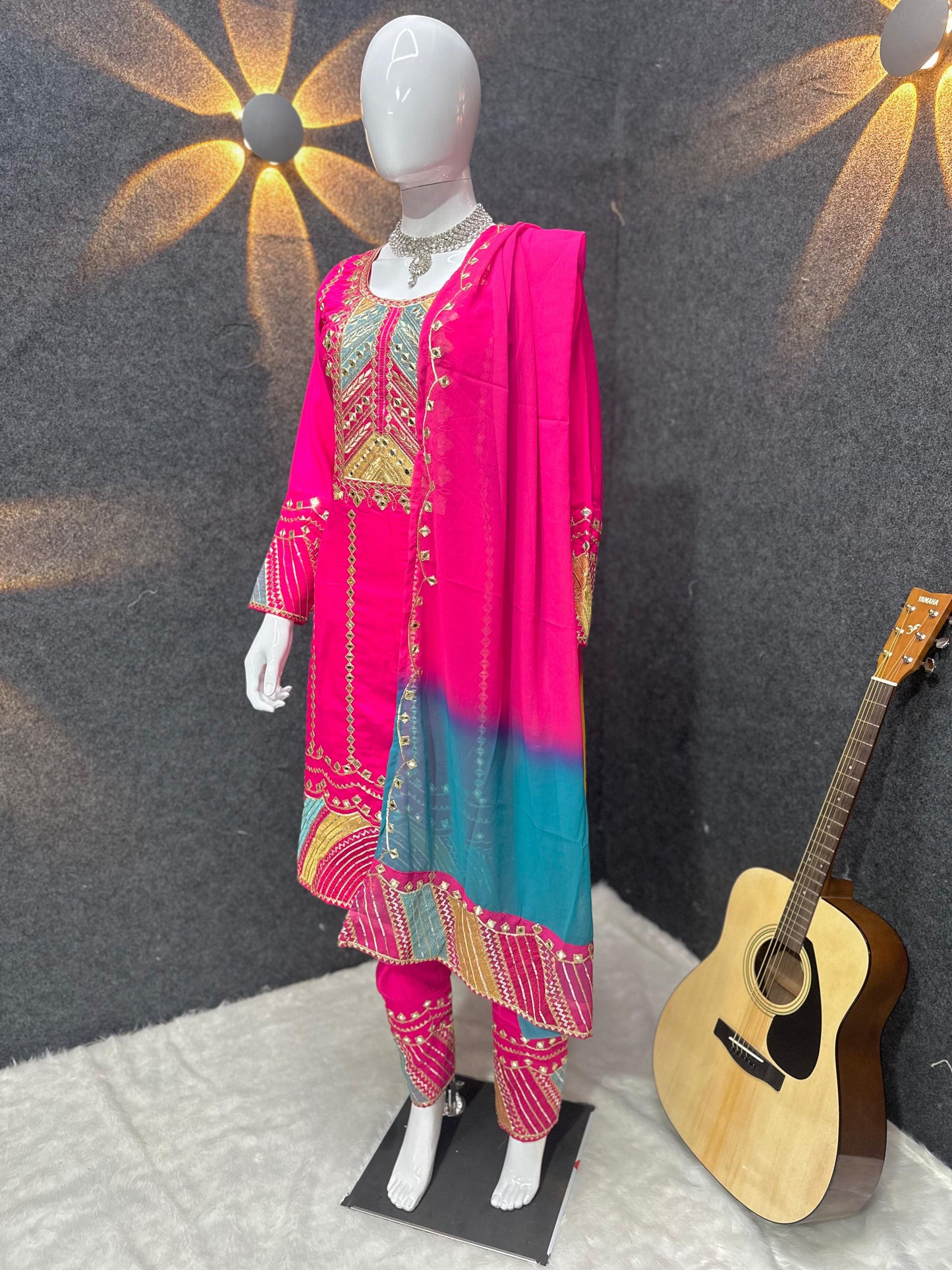 Pink Color Heavy Embroidery Sequence Multi Work Anarkali Suit