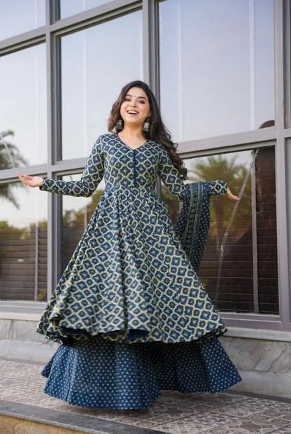 Glorious Blue Color Soft Cotton Anarkali Suit