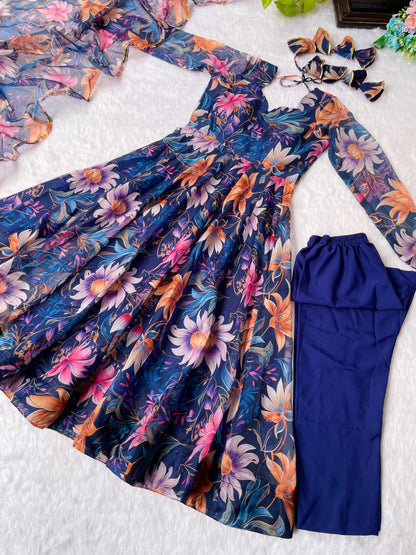 Trendy Navy Blue Anarkali Gown With Dupatta
