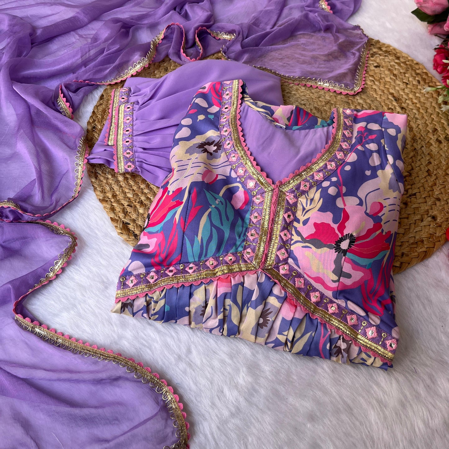 Wonderful Sleeve Work Lavender Color Anarkali Suit