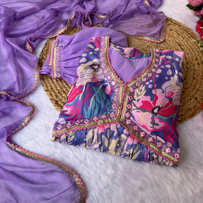 Wonderful Sleeve Work Lavender Color Anarkali Suit