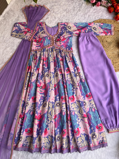 Wonderful Sleeve Work Lavender Color Anarkali Suit