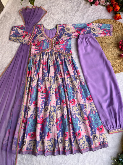 Wonderful Sleeve Work Lavender Color Anarkali Suit