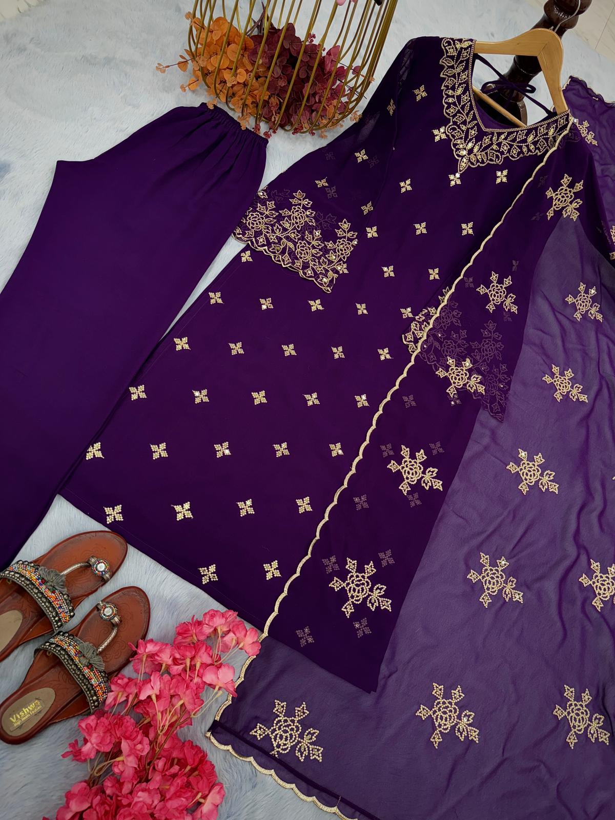 Charming Purple Color Georgette 5 mm Sequence Work Salwar Suit