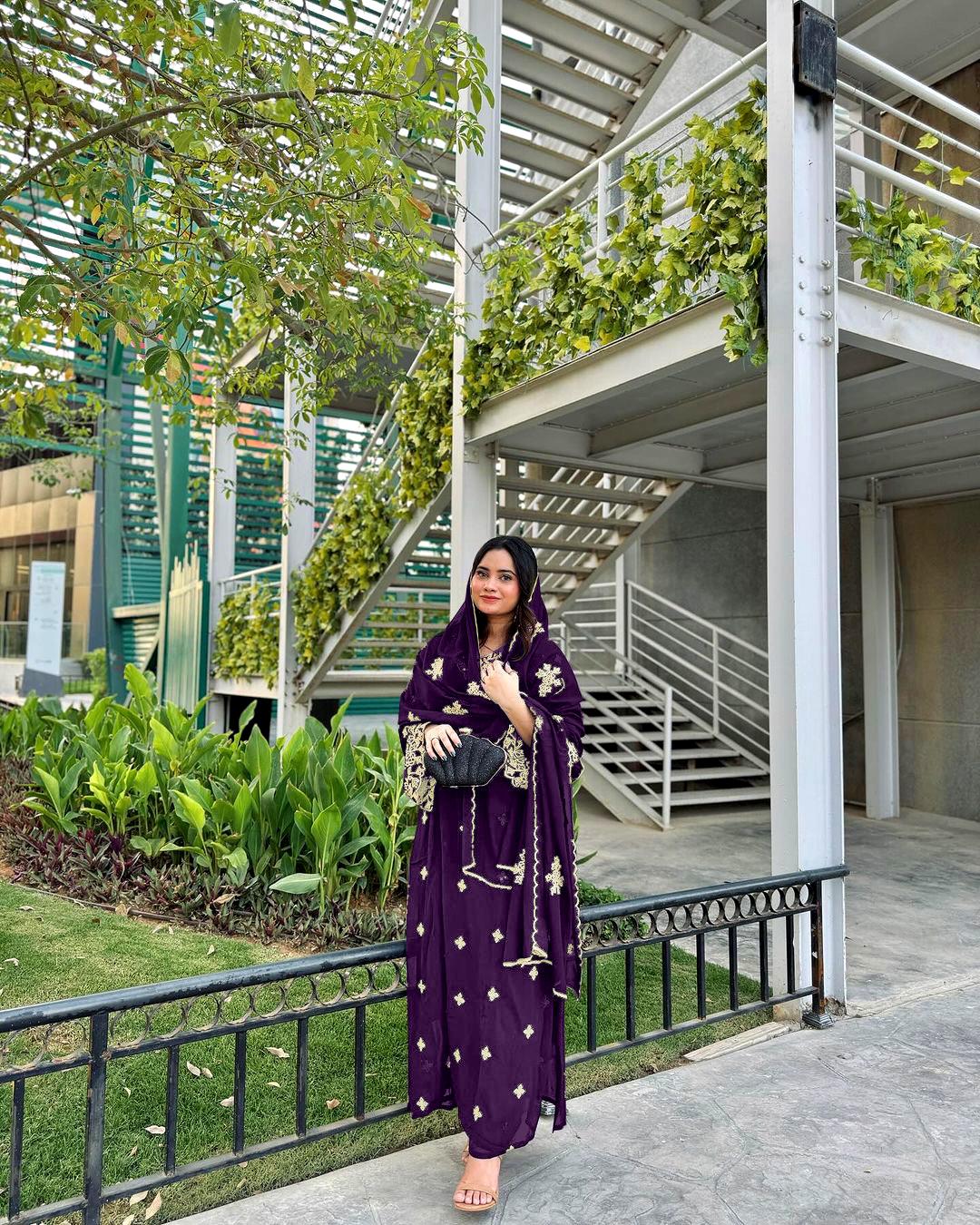Charming Purple Color Georgette 5 mm Sequence Work Salwar Suit