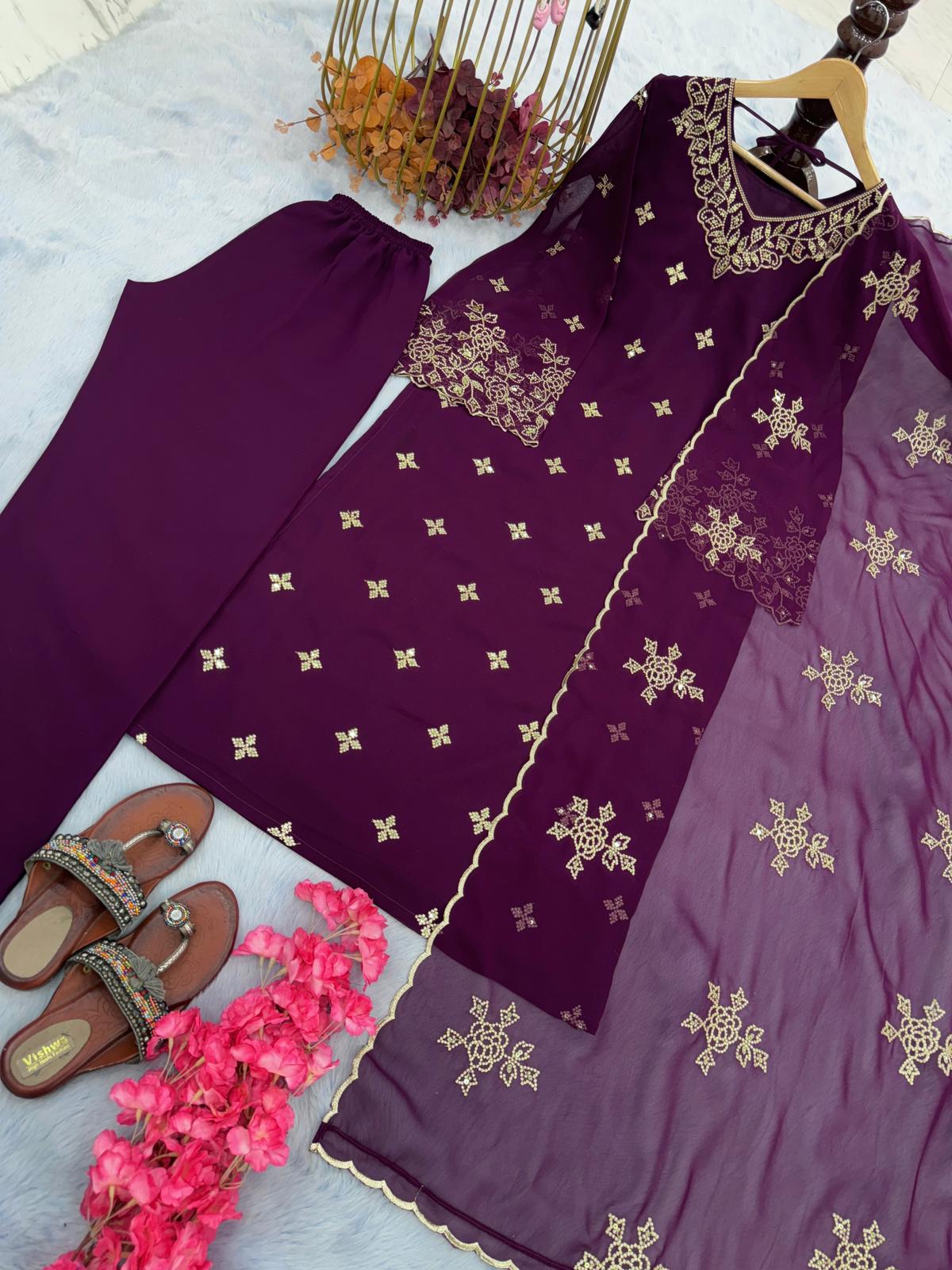 Charming Wine Color Georgette 5 mm Sequence Work Salwar Suit