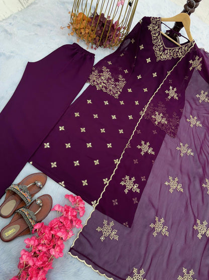 Charming Wine Color Georgette 5 mm Sequence Work Salwar Suit