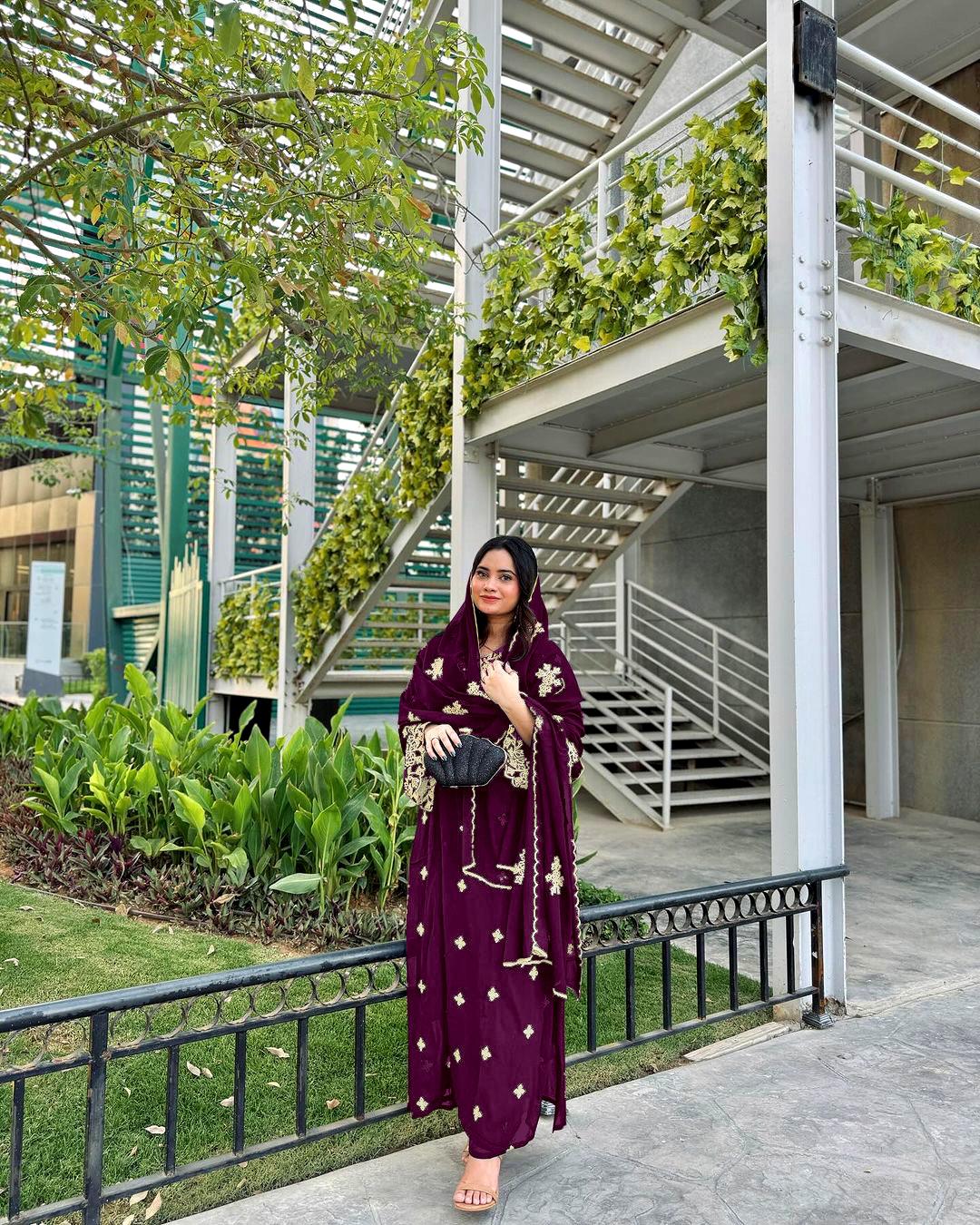 Charming Wine Color Georgette 5 mm Sequence Work Salwar Suit