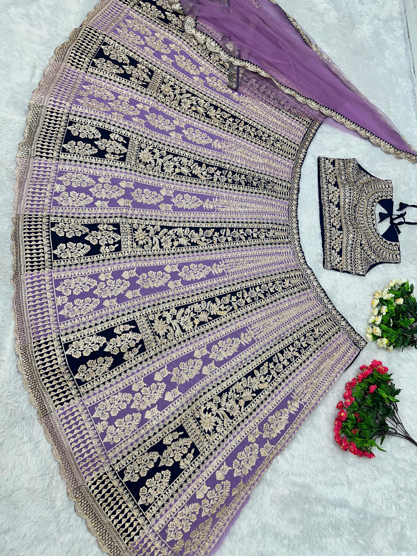 Light Purple Color Bridal Wear Embroidery Sequence Work Lehenga Choli