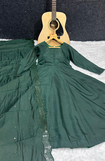 Festive Wear Green Color Gown WIth Heavy Dupatta