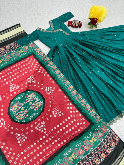 Party Wear Green Color Chinon With Embroidery and Sequence Work