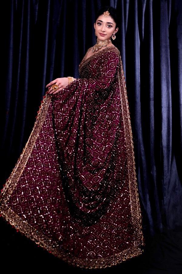 Heavy Full Sequence Work Maroon Color Designer Saree