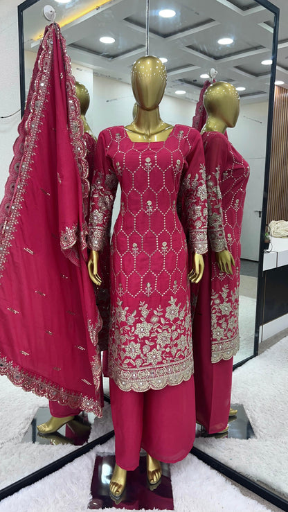 Pretty Pink Color Embroidery Work Salwar Suit
