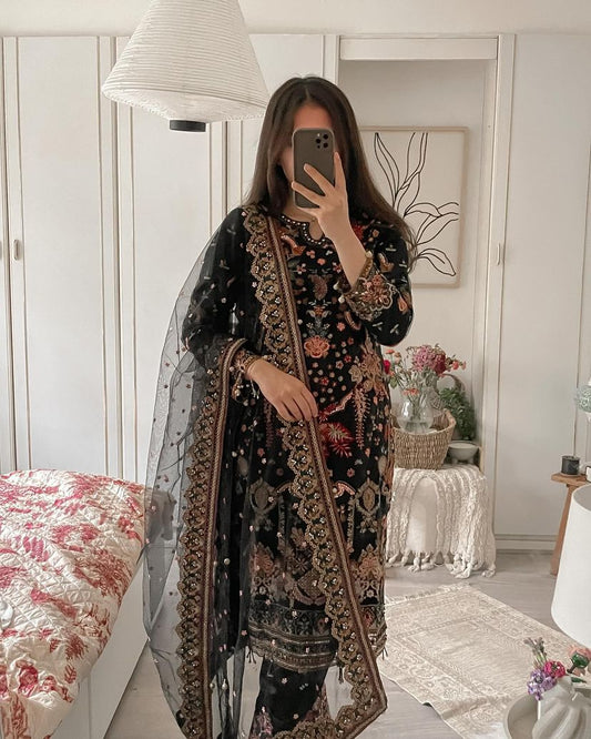 Black Color Heavy Chine Sequence Work Salwar Suit