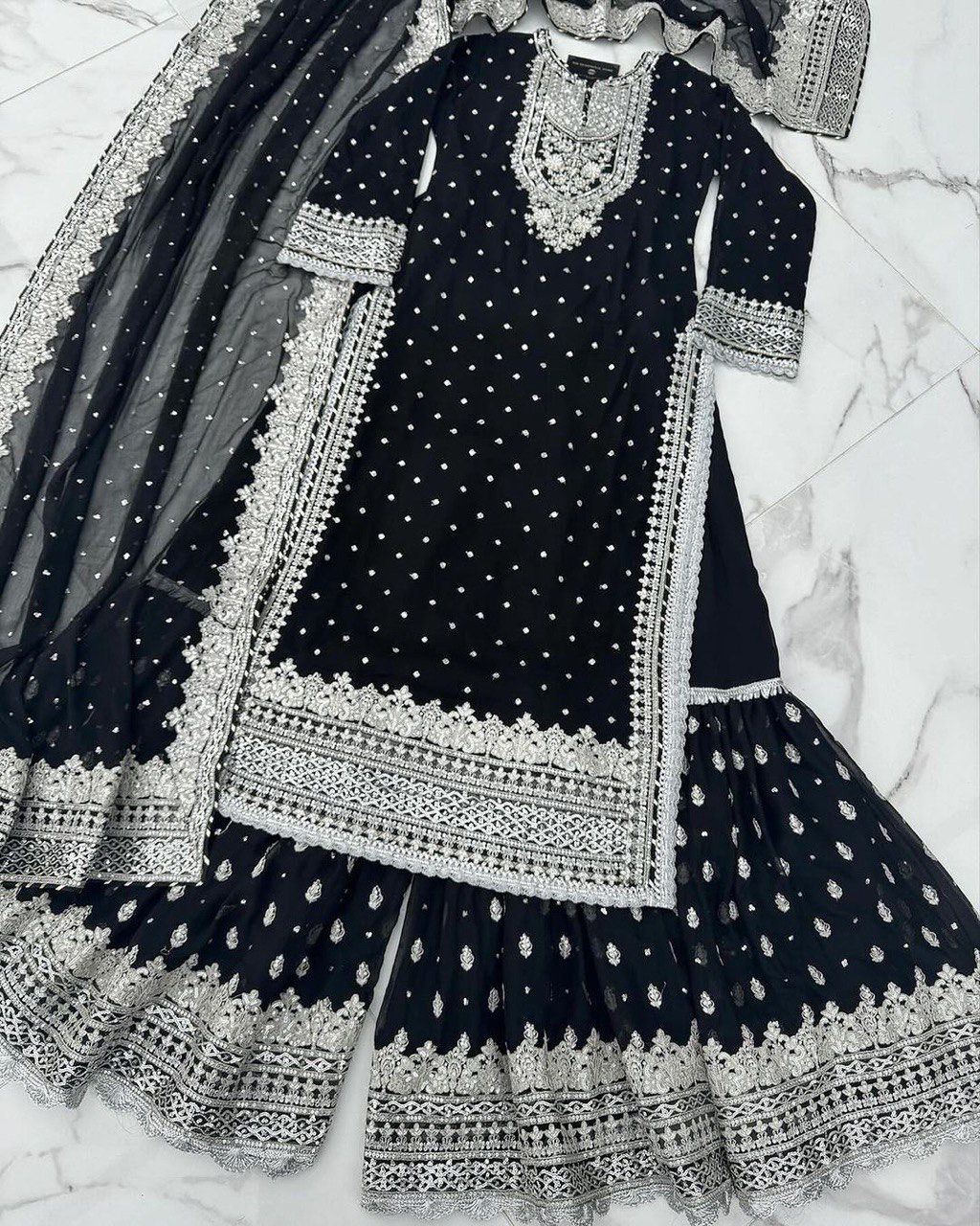 Opulent Black Color Sharara Suit With Dupatta