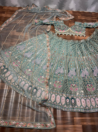 Marriage Special Heavy Work Pista Color Designer Lehenga Choli