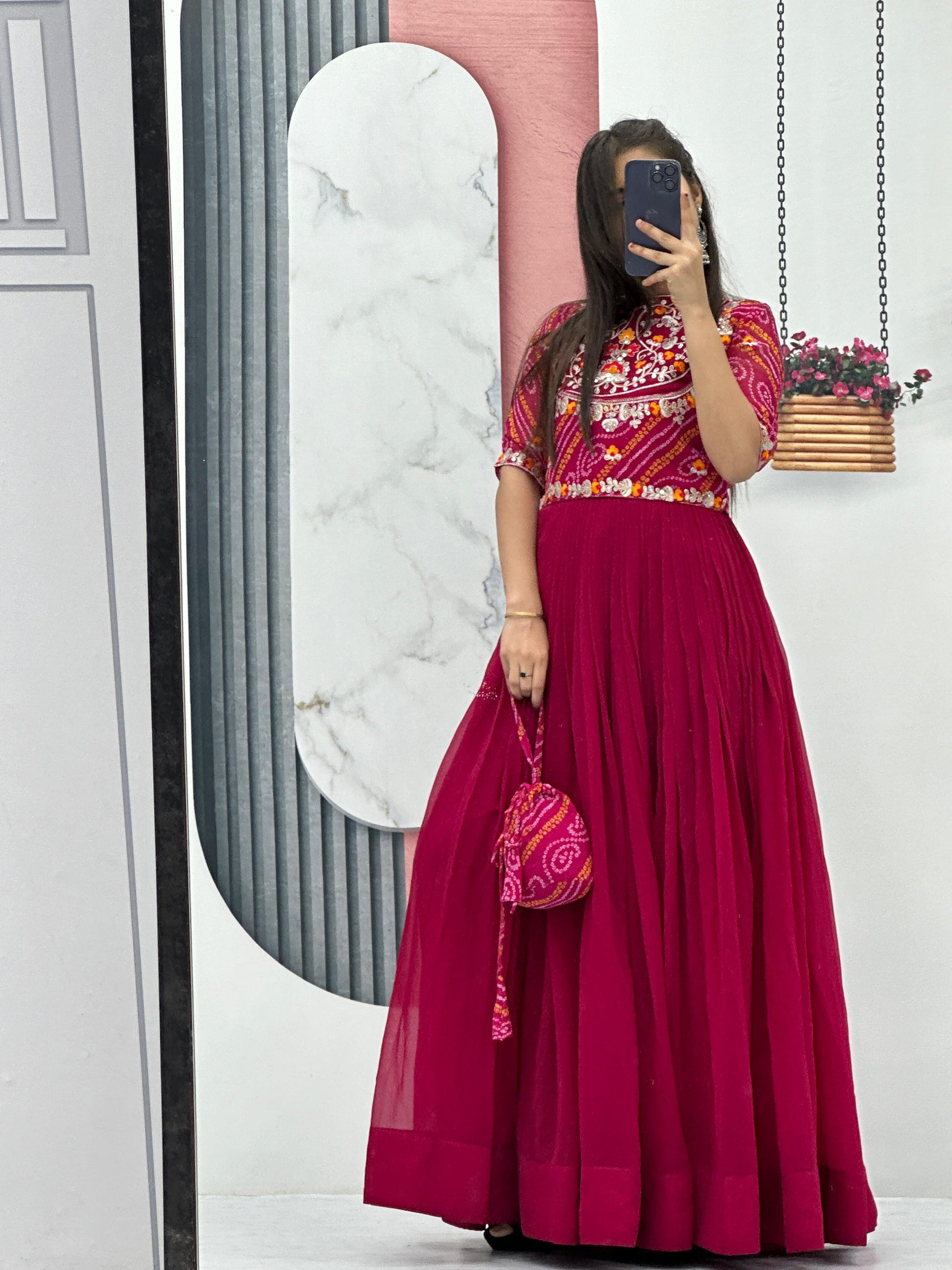 Stylish Pink Color Gown With Bandhani Print Jacket