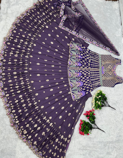 Function Wear Heavy Chine Stitch Work Purple Lehenga With Top