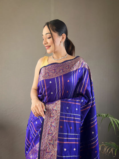 Charming Copper Zari Weaving Blue Color Silk Saree