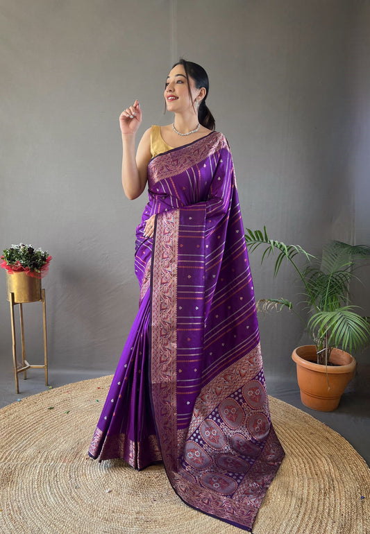 Charming Copper Zari Weaving Purple Color Silk Saree