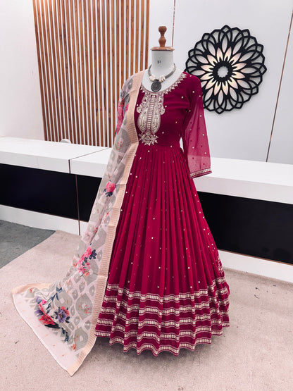 Bollywood Style Pink Color Heavy Embroidery Sequence Work Gown