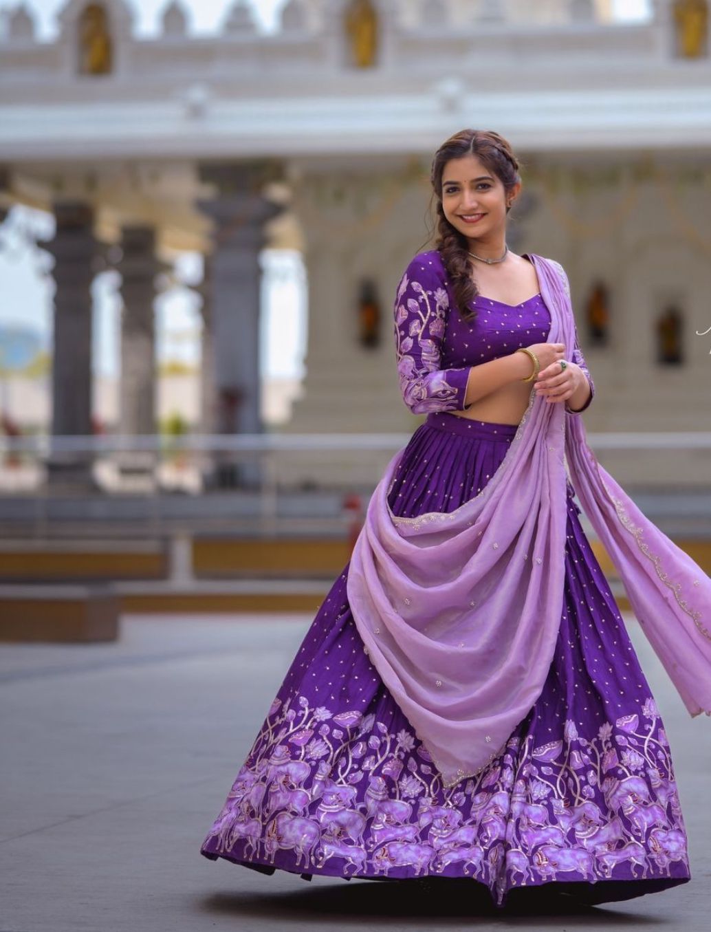 Wedding Wear Purple Color Pure Cotton kalamkari Print Lehenga Choli