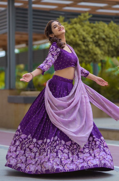 Wedding Wear Purple Color Pure Cotton kalamkari Print Lehenga Choli