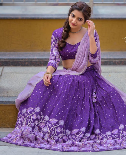 Wedding Wear Purple Color Pure Cotton kalamkari Print Lehenga Choli